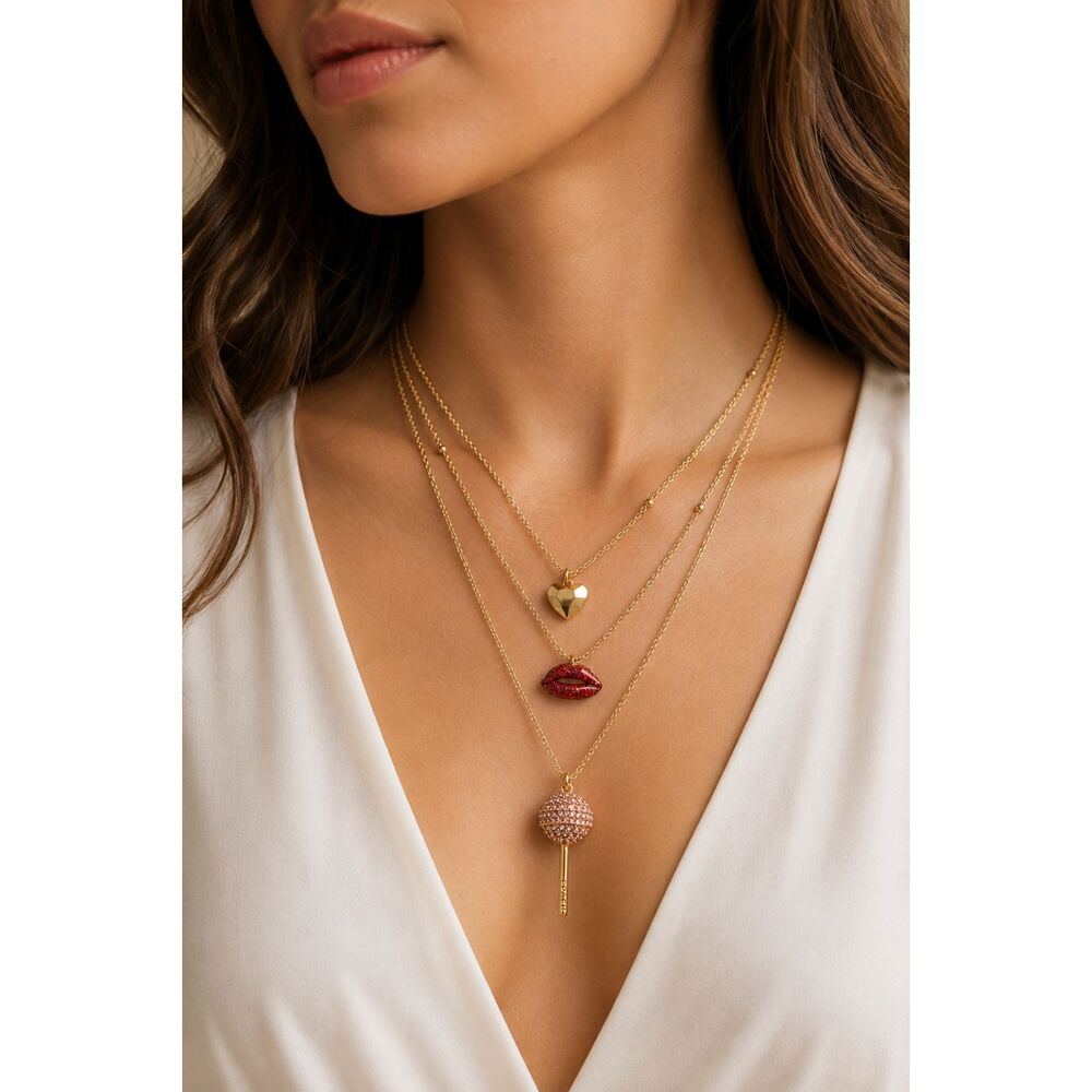 NEW Coach Gold Tone Layered Charm Necklace Heart Lips Lollipop Pendant Gift - Picture 3 of 5
